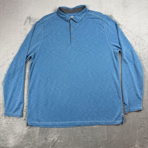 Tommy Bahama Shirt Men’s XL Blue Henley Long Sleeve Polo Paradiso Cove Tencel - Picture 1 of 9